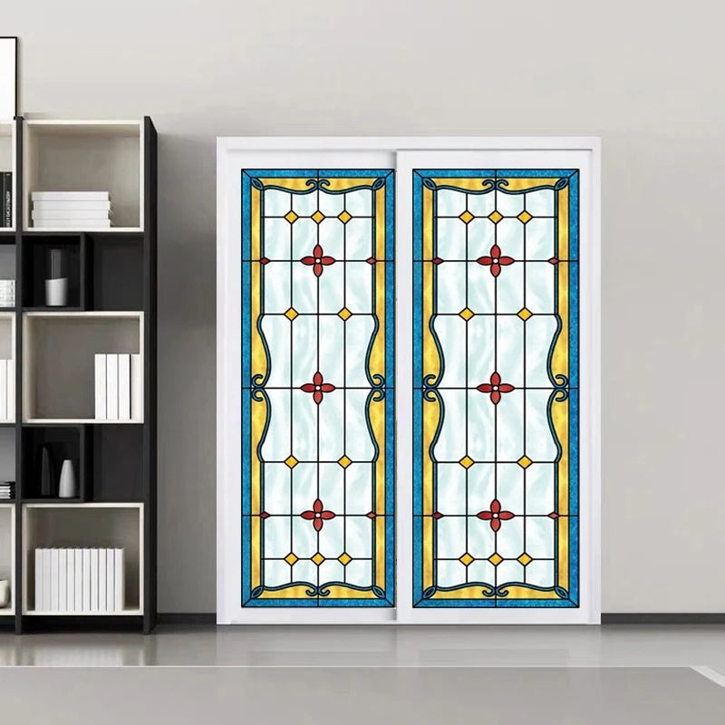 Custom Size Frosted Window Film,European Style Art Translucent Stained Glass Films, Door Stickers,Privacy Instead Curtains