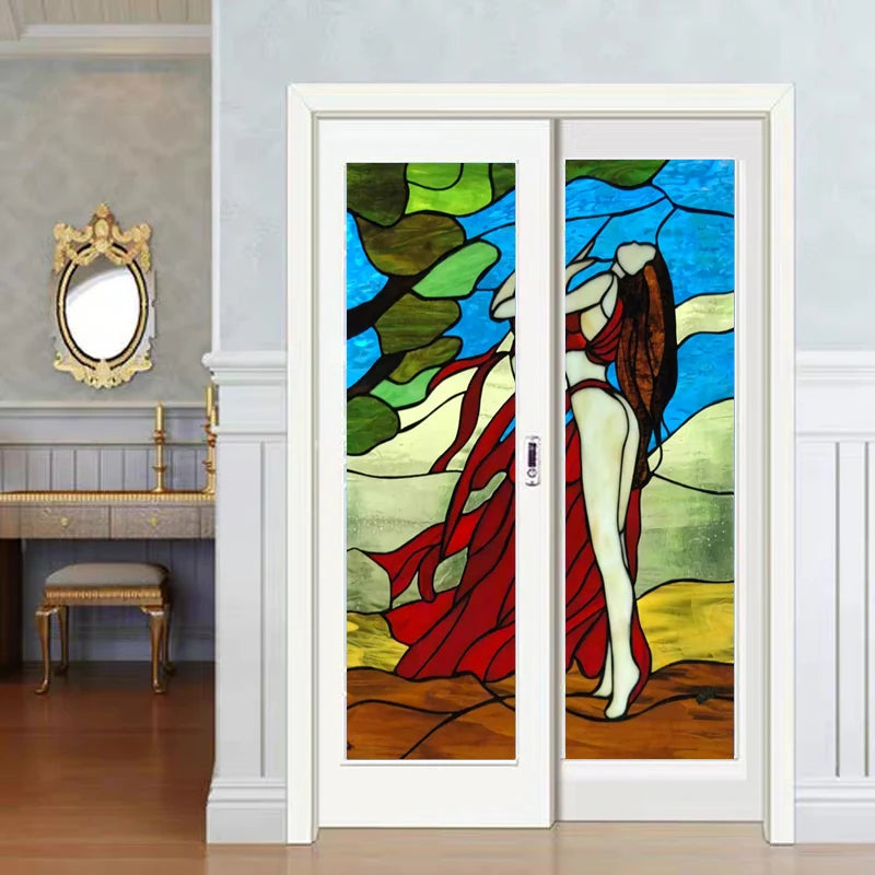 Custom Size Stained Glass Window Film, Church Sticker, Girl Angel Painting, Kitchen, Bathroom, Bedroom, Door, Home Decor