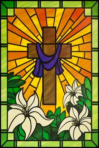 Frosted Stained Glass Window Film, Cross Dove Lily, Static Cling, Church, Home Decor, Bathroom, Kitchen, Door Sticker