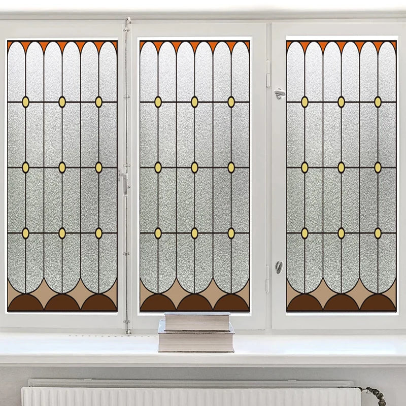 Custom Size Stained Glass Window Film Glue Free Frosted Glass Film Window Grille Bathroom Balcony Kitchen Window Privacy Film