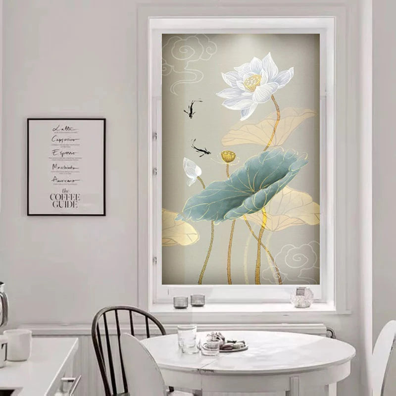 Stained Glass Door Stickers, Opaque Self-Adhesive, Lotus Poster for Kitchen, Bedroom, Bathroom, Customized Size