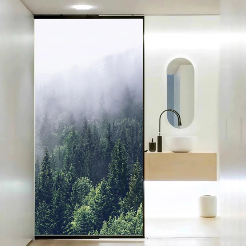 Stained Glass Wndow film Frosted Glass Sticker Forest Self adhesive or Static Cling  Custom Size 50x90cm/pc