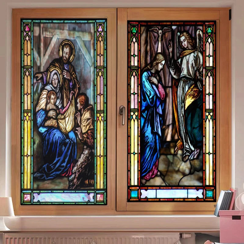 Window Film Frosted Stained Glass Films,Customized Chris/Jesus/Mary Pictures,Church, Chapel Prayer Room Home Decor