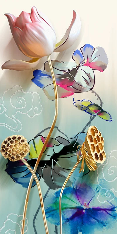 Stained Glass Door Stickers, Opaque Self-Adhesive, Lotus Poster for Kitchen, Bedroom, Bathroom, Customized Size