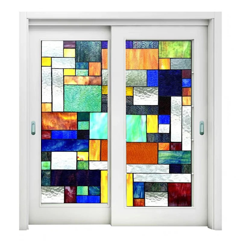 Custom Size No Glue Static Cling Frosted Retro Stained Glass Film Window Film Sticker for Bathroom Door Home Decor Church Mosaic
