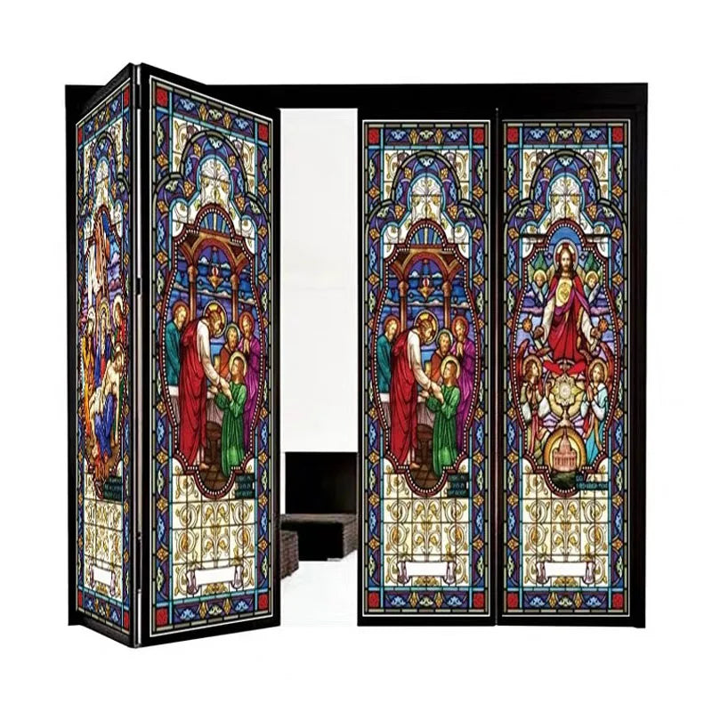 Gothic Rose Window film Glass Films Frosted Stained Window Sticker can do custom size Jesus/Christ Painting