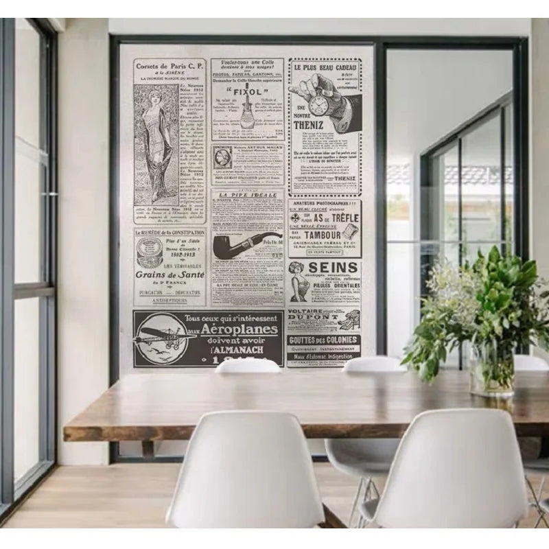 Custom Glass Window Film Static Frosted Glass Films Sticker Door Stickers ,Waterproof For Bathroom Easy To Install Retro Newspar