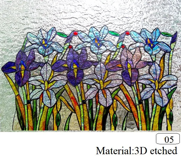 Customized size Windows Glass Films Stained Glass Door Stickers Frosted/3D Etched Flower Birds for Kitchen Office Bathroom