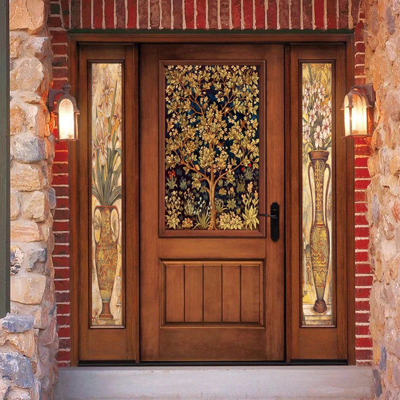 Customized Window Film Fortune Tree Flower Vase Painting  Glass Films Door Sticker for Bathroom Entrance Door Cabinet Home Decor