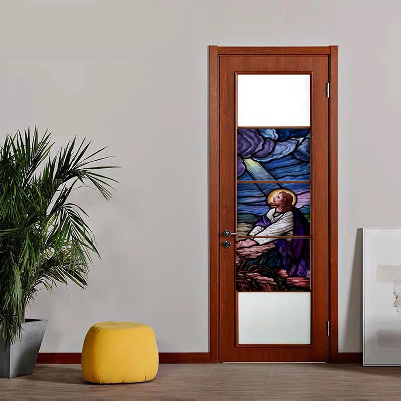 Jesus Christ Stained Glass Films, Frosted Stickers, Sliding Door, Hallway, Shower Room, Home Decoration, Custom Size