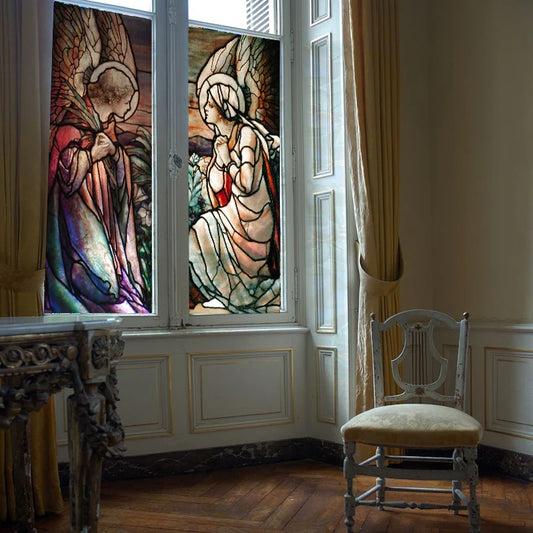 Frosted Stained Glass Window Film, Customized Church Angel Picture,Static Cling, Remove Sticker for House Worship, Home Decor