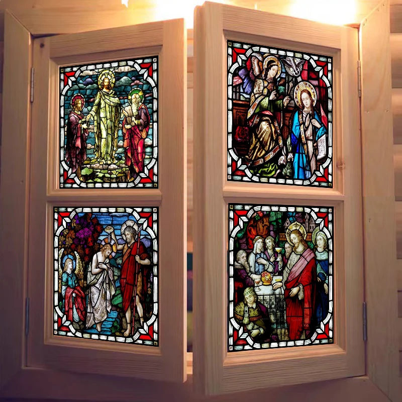 Custom Stained Glass Window Film,PVC Self-Adhesive Window Films,Retro Church Jesus, Home Decor Foil Stickers, Window Treatment