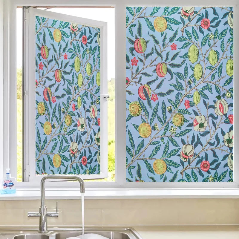 Custom Size Stained Glass Window Film Electrostatic Privacy Protection Reusable Removable Home-Decor Window Covering Leave Fruit