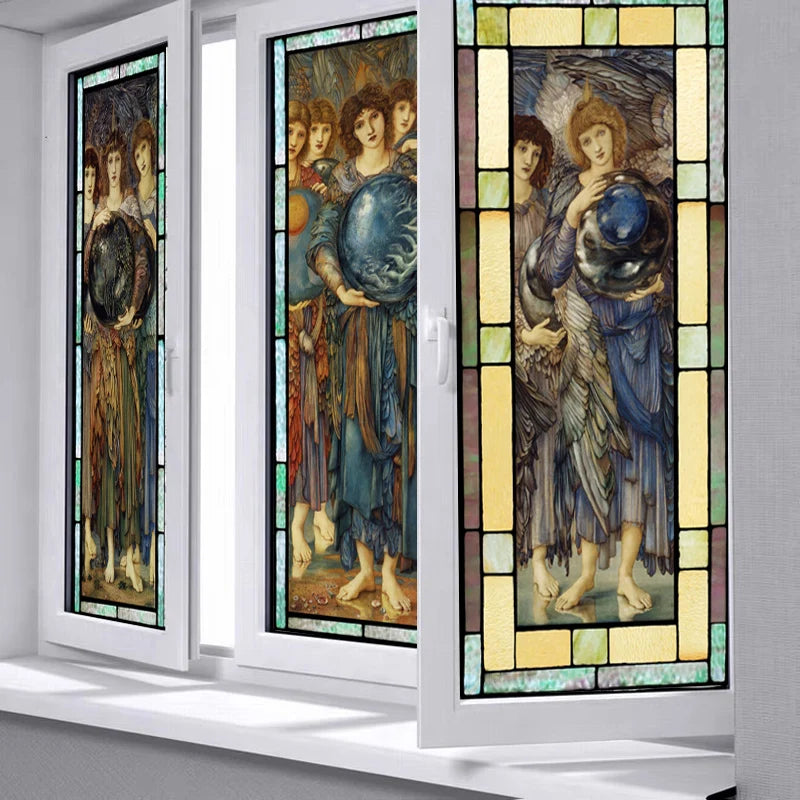 Customized Window Film Frosted Stained Glass Films Door Sticker,Creation of night and day,The First Day,for Office Home Decor
