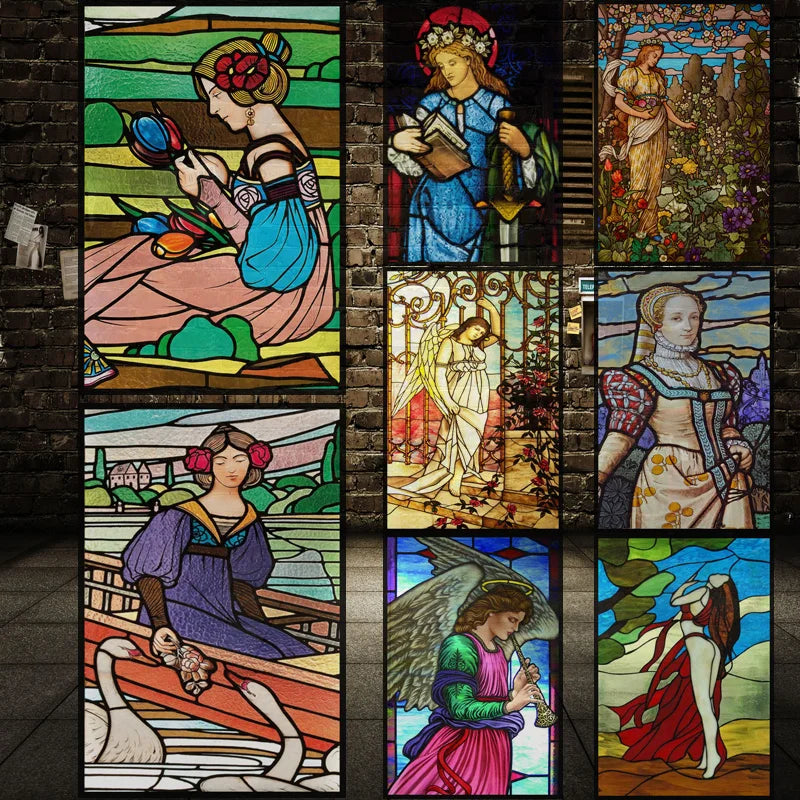 Custom Size Stained Glass Window Film, Church Sticker, Girl Angel Painting, Kitchen, Bathroom, Bedroom, Door, Home Decor