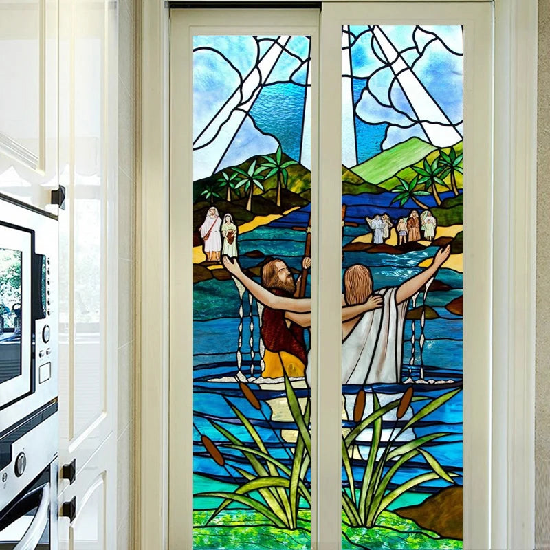 Stained Glass Window Film, Frosted Glass Sticker, Custom Size Jesus Church Poster for Door,  Kitchen, Light Box, Home Decor