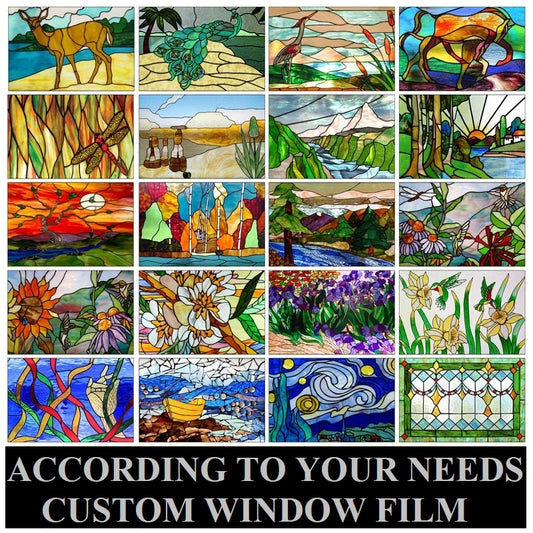 Custom Size Stained Glass Window Film, Frosted Privacy Sticker, Static Cling, Scenic, Vintage for Transom Window Door, Bathroom