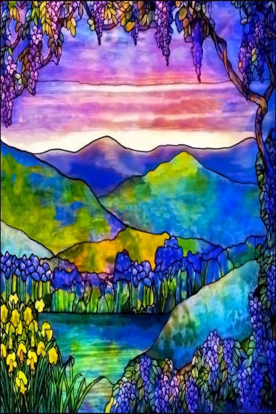 Custom Size Stained Glass Films,Frosted Privacy, Static Cling Poster, Retro Tree Scenic Color Printing Window Film Door Stickers