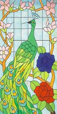 Customized Size No Glue Static Cling Frosted Stained Glass Film Window Films Sticker for Bathroom Door Home Decor Church Peacock