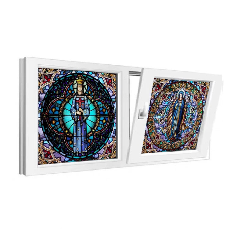 Custom Frosted Stained Glass Window Film,PVC Self-Adhesive Window Films,Retro Church Jesus Decor Foil Stickers, Window Treatment