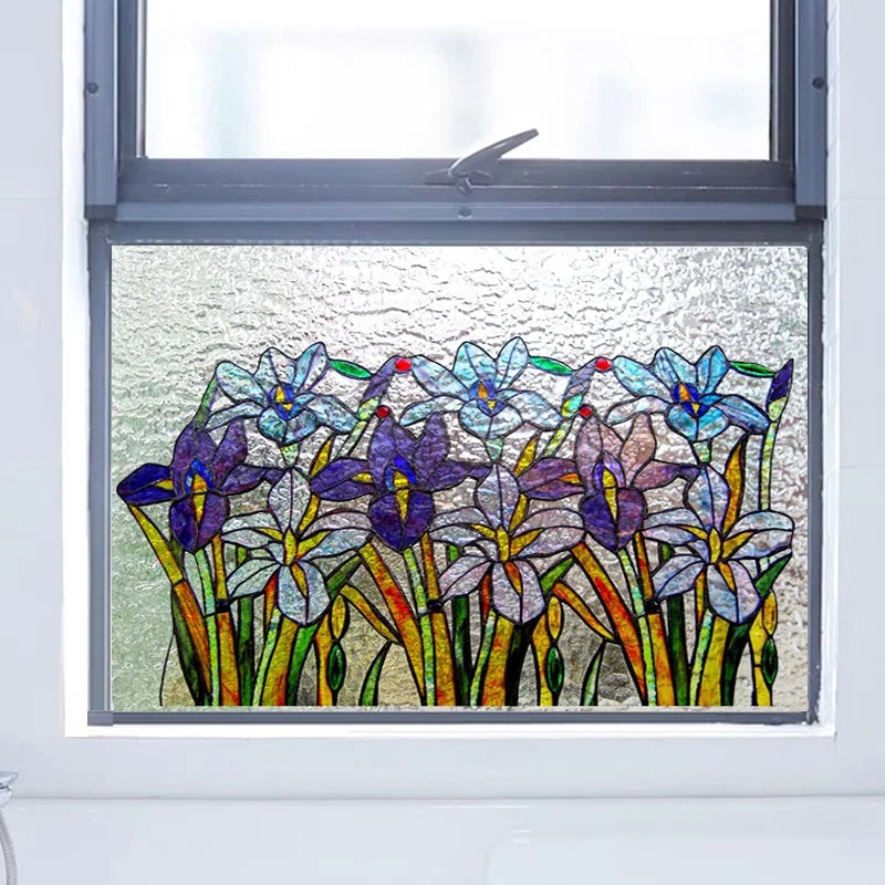 Customized size Windows Glass Films Stained Glass Door Stickers Frosted/3D Etched Flower Birds for Kitchen Office Bathroom