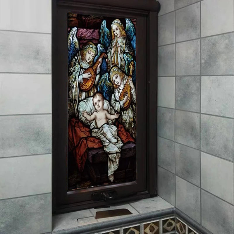 Custom size Stained Glass Window Film Jesus Virgin Mary,Home decor Frosted foil door stickers ,PVC self-adhesive poster