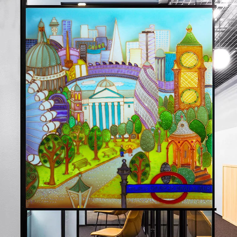 Window Film Frosted Stained Glass Films Customized Privacy Static Cling Sticker For Bathroom Office Cabinet Door Home Decor