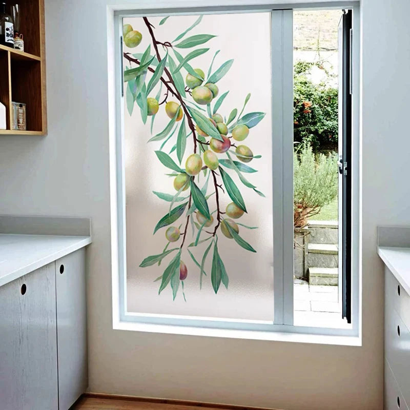 Custom Glass Window Film Apricot Design PVC Frosted Light Transmitting Home Decals Tint-Film Reusable Glass Sticker Tree Jujube