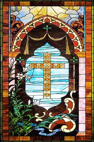 Frosted Stained Glass Window Film, Cross Dove Lily, Static Cling, Church, Home Decor, Bathroom, Kitchen, Door Sticker