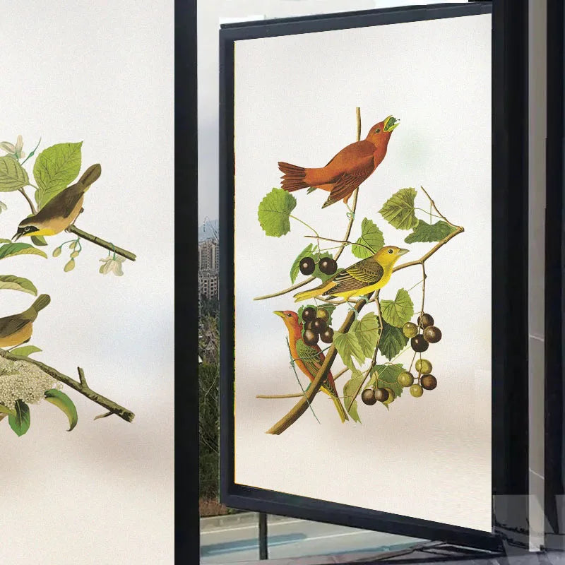 Custom Glass Films Window Film Electrostatic Frosted Flower Bird Glass Stickers For Kitchen Bathroom Bedroom Office Home Decor