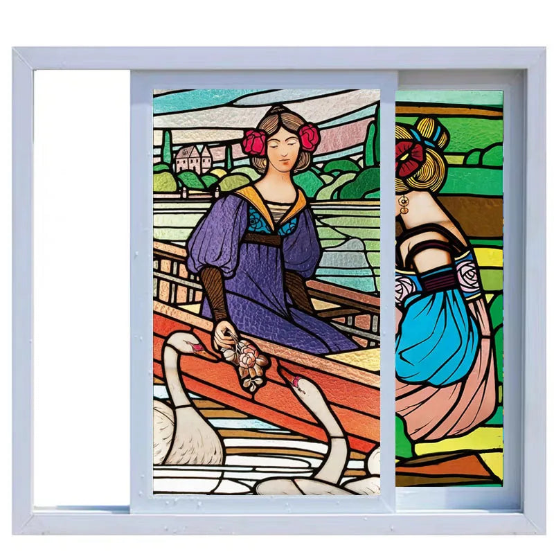 Custom Size Stained Glass Window Film, Church Sticker, Girl Angel Painting, Kitchen, Bathroom, Bedroom, Door, Home Decor