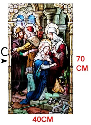 Decorative self adhesive frosted stained continental window film Crucifixion of Jesus/Christ God and the Virgin Mary