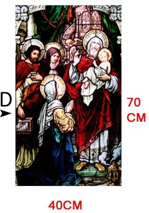 Decorative self adhesive frosted stained continental window film Crucifixion of Jesus/Christ God and the Virgin Mary