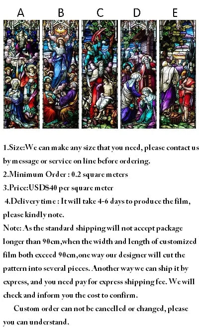 Custom size Window film Door sticker Christian Pictures Wall stickers Glass decor church Jesus self-adhesive Stained Poster
