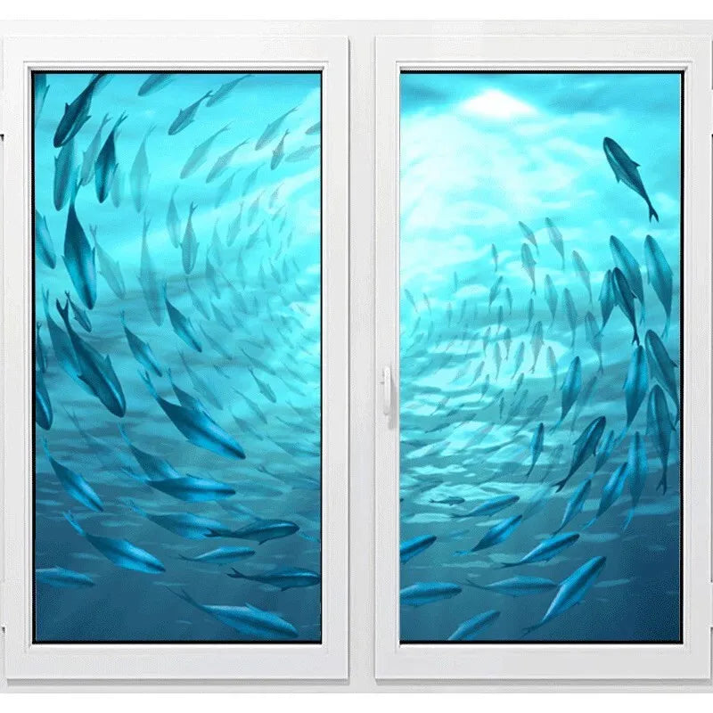 Custom Glass window Film electrostatic frosted sticker, home foil stickers ,waterproof for bathroom Deep sea fish