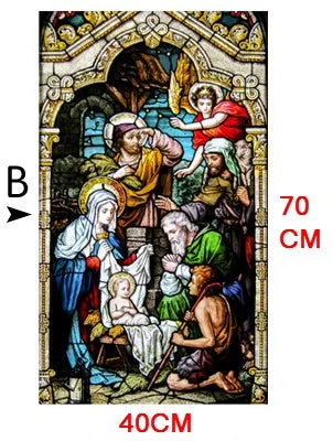 Decorative self adhesive frosted stained continental window film Crucifixion of Jesus/Christ God and the Virgin Mary