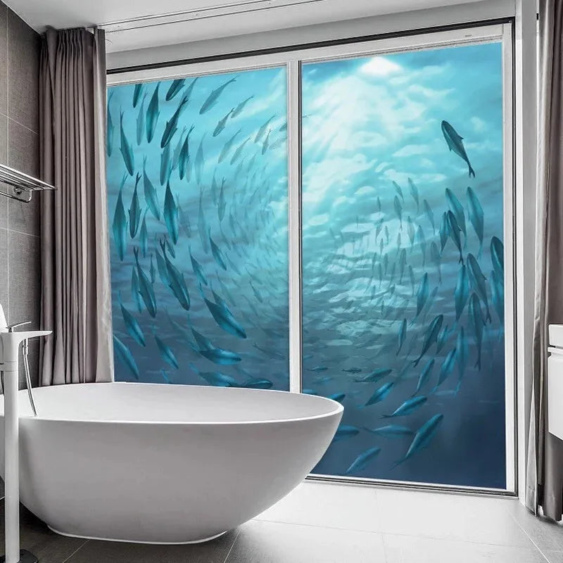 Custom Glass window Film electrostatic frosted sticker, home foil stickers ,waterproof for bathroom Deep sea fish