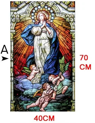 Decorative self adhesive frosted stained continental window film Crucifixion of Jesus/Christ God and the Virgin Mary