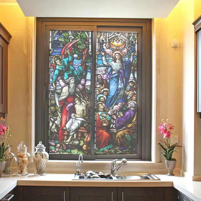 Custom size Window film Door sticker Christian Pictures Wall stickers Glass decor church Jesus self-adhesive Stained Poster