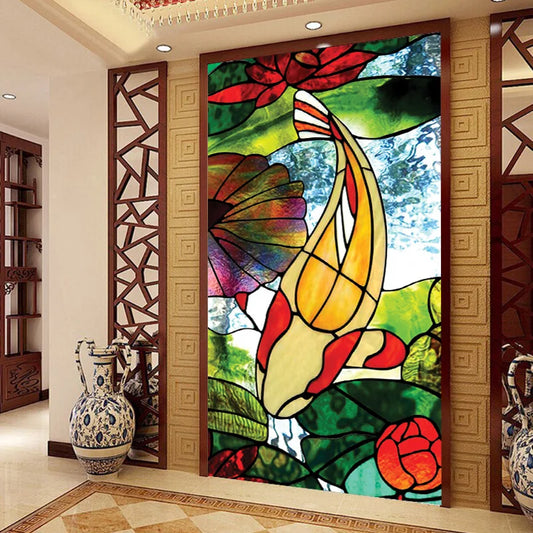 Colored Frosted Window Film Decorative Stained Glass Sticker Self Adhesive/Static Cling Fish Poster Customized size