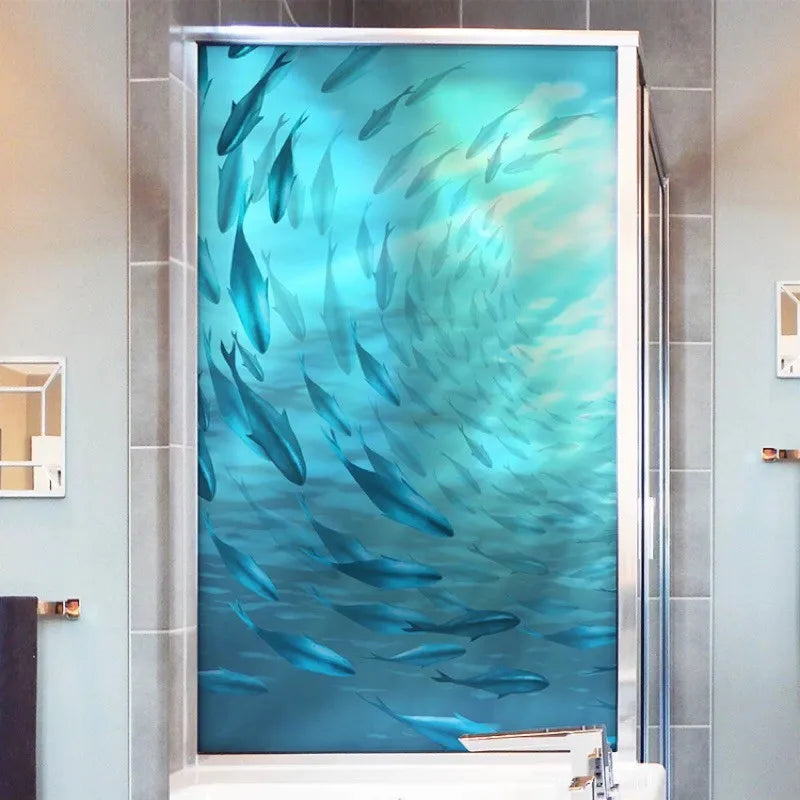 Custom Glass window Film electrostatic frosted sticker, home foil stickers ,waterproof for bathroom Deep sea fish