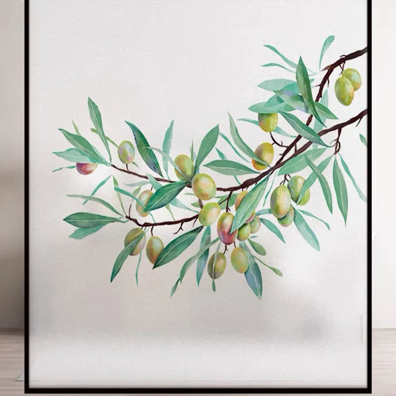 Custom Glass Window Film Apricot Design PVC Frosted Light Transmitting Home Decals Tint-Film Reusable Glass Sticker Tree Jujube