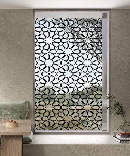 Stained Glass Window Film Transparent Glass Sticker Static Cling Iron Style Black Line Office Door Anticollision Home Decor