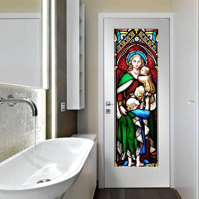 Window Film Frosted Stained Glass Films Door Sticker,Customized Crosses Static Cling Church Pattern for Office Home Decor