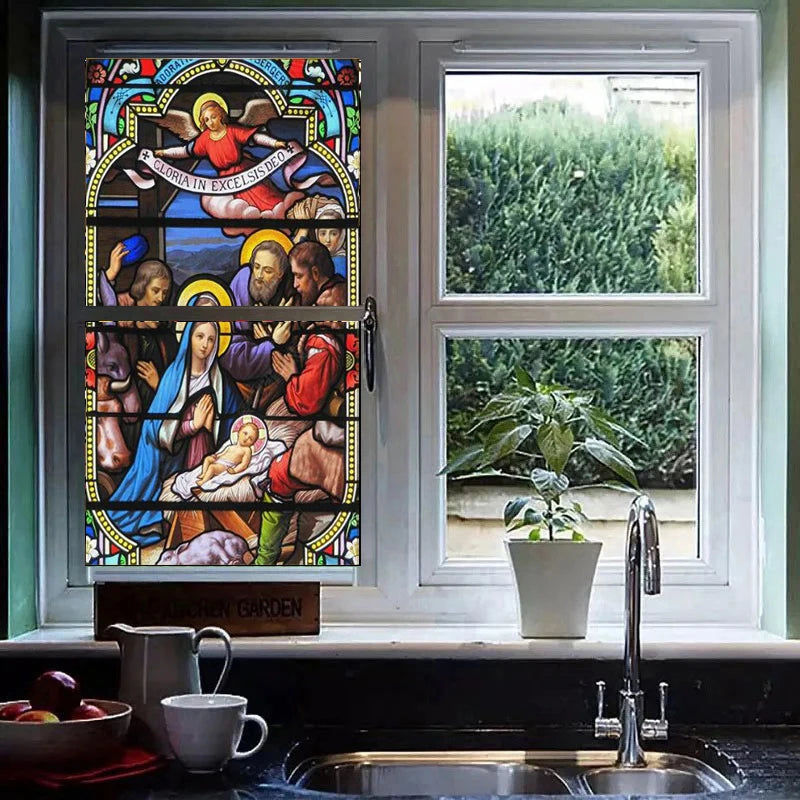 Custom Size Window Film, Stained Glass Films, Jesus Virgin Mary, Frosted Foil Door Stickers ，Church Poster, Home Decor