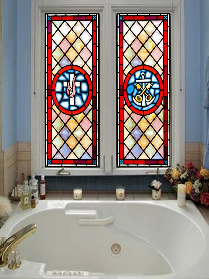 Window Film Frosted Stained Glass Films,Customized Religious Symbols Cross Christ Picture,Static Cling Sticker For Door Glass