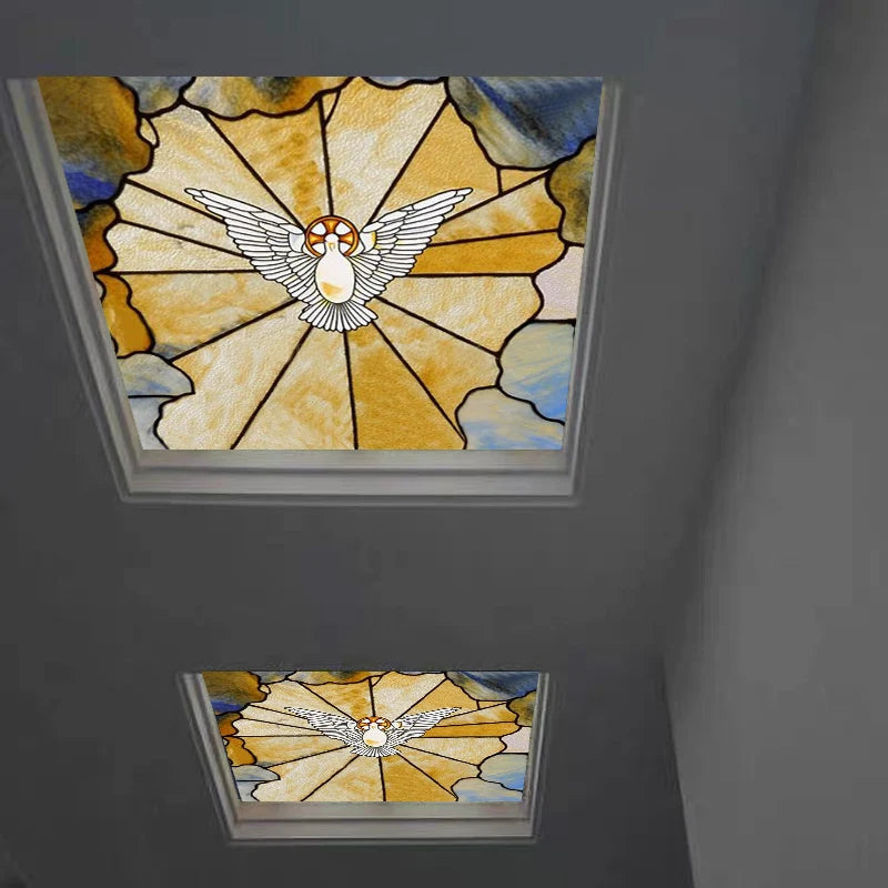 Custom Frosted Stained Glass Window Film,PVC Static Cling ,Retro Church Jesus Decor Foil Stickers Window Treatment Home Decor