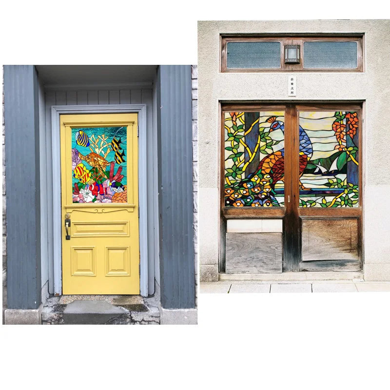 Stained Glass Window Film, Frosted Privacy, Static Cling, Retro Sticker for Bathroom, Cabinet, Door, Home Decor, Skylight Covers