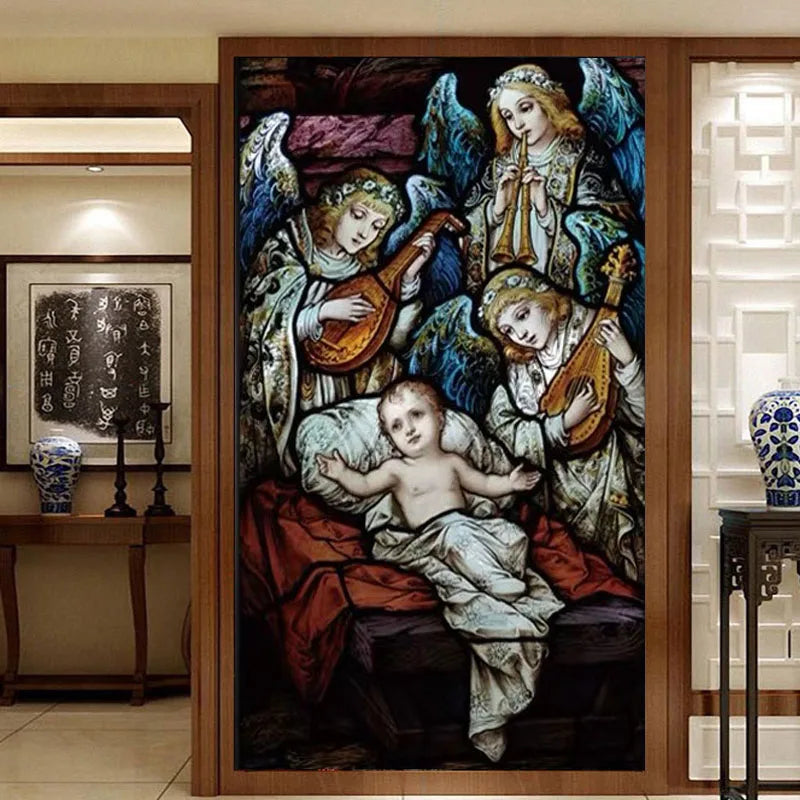 Custom size Stained Glass Window Film Jesus Virgin Mary,Home decor Frosted foil door stickers ,PVC self-adhesive poster