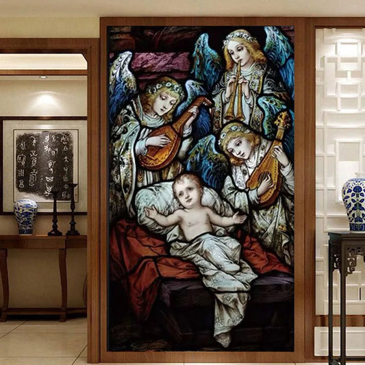 Custom size Stained Glass Window Film Jesus Virgin Mary,Home decor Frosted foil door stickers ,PVC self-adhesive poster